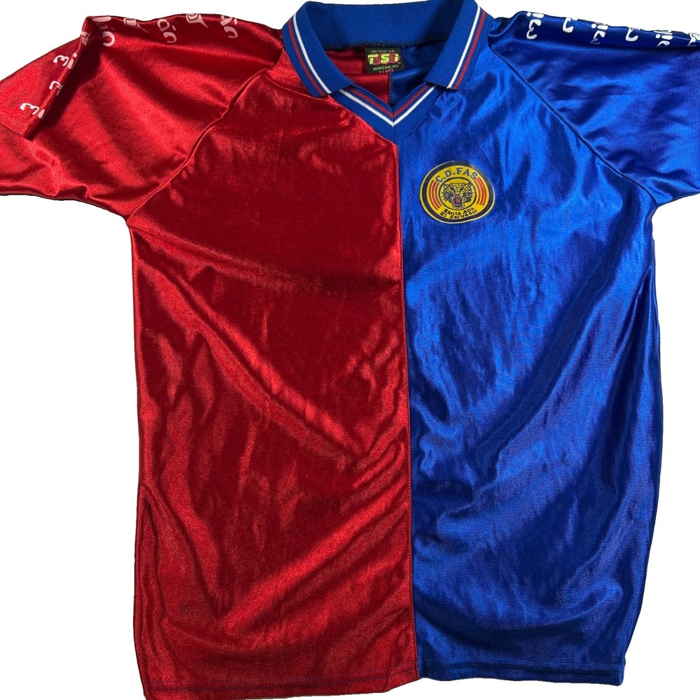 Fas Del Salvador Milan Vintage Soccer Jersey Match Worn Red Blue XL